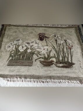 Vintage Cheri Blum Floral Iris Tapestry Blanket Cottagecore